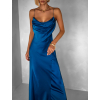 Petrolejové dlhé saténové šaty UNUTA s odhaleným chrbtom