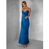 Petrolejové dlhé saténové šaty UNUTA s odhaleným chrbtom