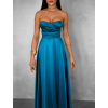Petrolejové saténové dlhé spoločenské šaty SYCHAEUS bez ramienok