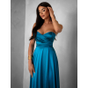 Petrolejové saténové dlhé spoločenské šaty SYCHAEUS bez ramienok