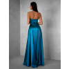Petrolejové saténové dlhé spoločenské šaty SYCHAEUS bez ramienok