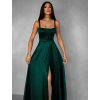 Smaragdové dlhé saténové šaty HELSIN na ramienka