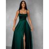 Smaragdové dlouhé saténové šaty HELSIN na ramínka (Veľkosť ONESIZE)