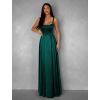 Smaragdové dlouhé saténové šaty HELSIN na ramínka (Veľkosť ONESIZE)