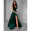 Smaragdové dlouhé saténové šaty HELSIN na ramínka (Veľkosť ONESIZE)