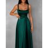 Smaragdové dlouhé saténové šaty HELSIN na ramínka (Veľkosť ONESIZE)