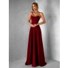 Bordó dlouhé plesové šaty CELLINES se šněrováním a rozparkem (Veľkosť L)