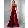 Bordó dlouhé plesové šaty CELLINES se šněrováním a rozparkem (Veľkosť L)