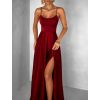 Bordó dlouhé plesové šaty CELLINES se šněrováním a rozparkem (Veľkosť L)