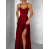 Bordové dlhé plesové šaty CELLINES so šnurovaním a rázporkom