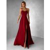 Bordó dlouhé plesové šaty CELLINES se šněrováním a rozparkem (Veľkosť L)