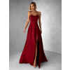 Bordové dlhé plesové šaty CELLINES so šnurovaním a rázporkom