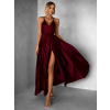 Vínové dlhé saténové šaty PERFECTLY