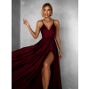 Vínové dlhé saténové šaty PERFECTLY
