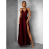 Vínové dlhé saténové šaty PERFECTLY