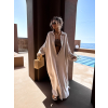 Béžové maxi dlhé mušelínové košeľové šaty EVANES