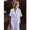 Biele dlhé mušelínové košeľové šaty NUKET s krátkym rukávom