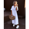 Biele dlhé mušelínové košeľové šaty NUKET s krátkym rukávom