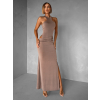 Béžové dlhé elastické šaty TORTYNA