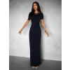 Tmavomodré dlhé šaty TIELAS s riasením