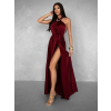 Vínové variabilné saténové šaty VALERDI a rázporkom