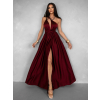 Vínové variabilné saténové šaty VALERDI a rázporkom
