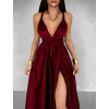 Vínové variabilné saténové šaty VALERDI a rázporkom