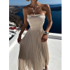 Zlaté letné plisované šaty CAPRIE bez ramienok