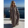Šedohnědé mušelínové dlouhé oversize maxi šaty CHASTE (Veľkosť ONESIZE)