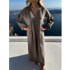 Šedohnědé mušelínové dlouhé oversize maxi šaty CHASTE (Veľkosť ONESIZE)