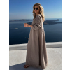 Šedohnedé mušelínové dlhé oversize maxi šaty CHASTE