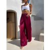 Vínové saténové dlhé široké nohavice SITAKE
