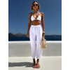 Biele 100% ľan letné nohavice LEWIOUS