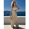 Béžový nohavicový komplet MAXENA s prekríženým topom