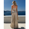 Béžový nohavicový komplet MAXENA s prekríženým topom