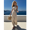 Béžový nohavicový komplet MAXENA s prekríženým topom