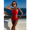 Červené jednodielne plavky SOULO s prestrihmi