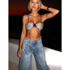 Černý třpytivý sexy top ZENTRA s kamínky (Veľkosť M/L)