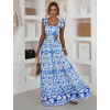 Modré dlhé ľahké letné šaty MODORO s prestrihmi