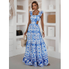 Modré dlhé ľahké letné šaty MODORO s prestrihmi
