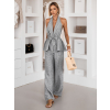 Šedý elegantný nohavicový dlhý komplet OLENIRI