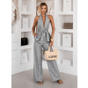 Šedý elegantný nohavicový dlhý komplet OLENIRI