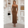 Tmavo hnedé dlhé šaty SLOMYX so špagetovými ramienkami