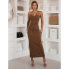 Tmavo hnedé dlhé šaty SLOMYX so špagetovými ramienkami