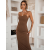 Tmavo hnedé dlhé šaty SLOMYX so špagetovými ramienkami