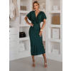 Smaragdové saténové midi šaty MIRIAM s krátkym rukávom