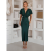 Smaragdové saténové midi šaty MIRIAM s krátkym rukávom