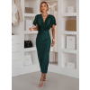 Smaragdové saténové midi šaty MIRIAM s krátkym rukávom