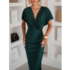 Smaragdové saténové midi šaty MIRIAM s krátkym rukávom