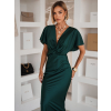 Smaragdové saténové midi šaty MIRIAM s krátkym rukávom
